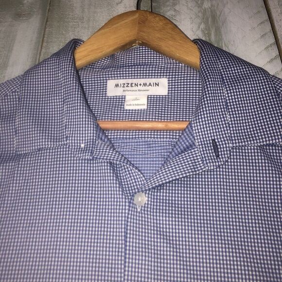 Mizzen Main Men's Large Blue Classic Fit Leeward Performance Check Button Up - Picture 3 of 11
